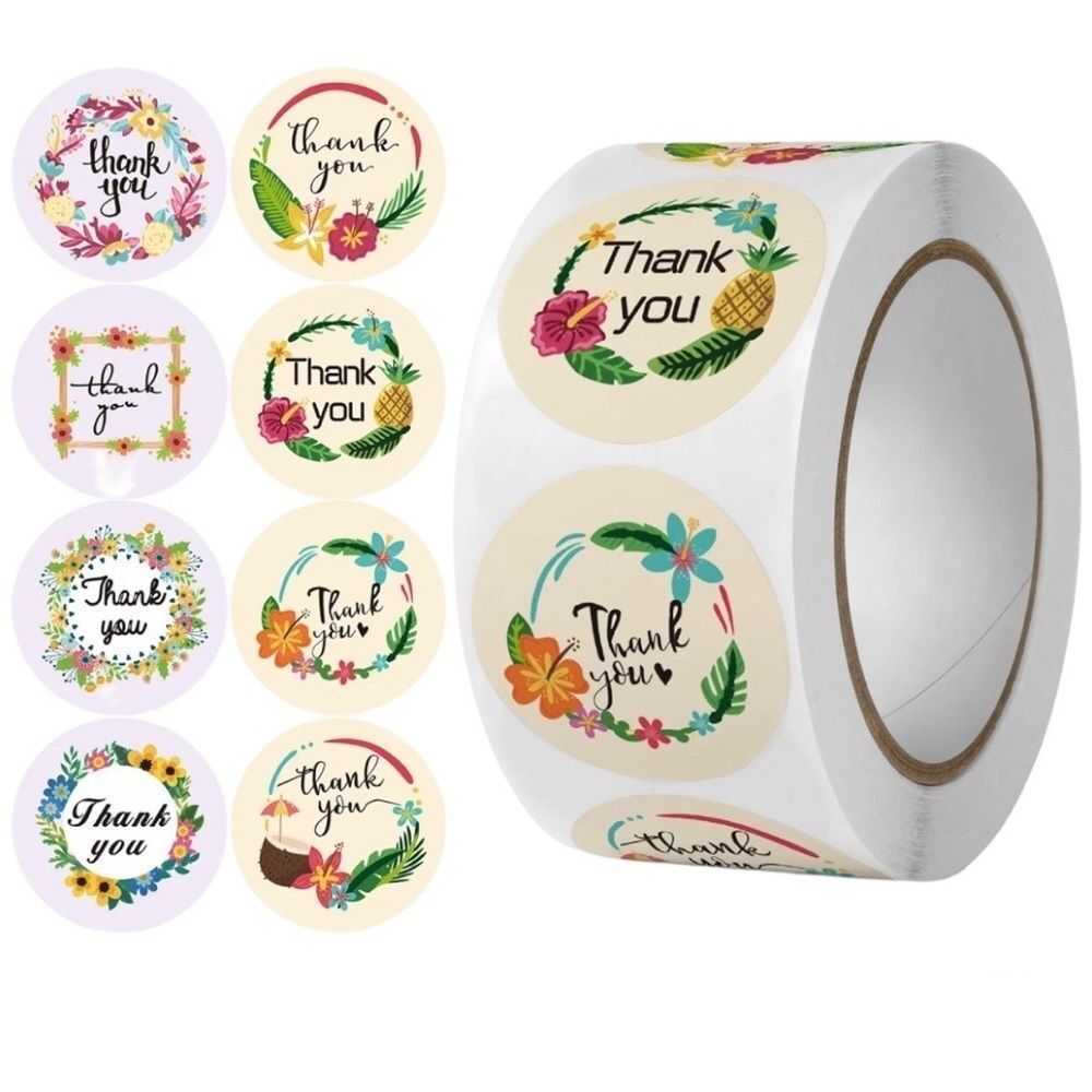 Thank You Stickers, 1" Round Frames Thank You Stickers Roll 8Floral  SUPPLIES - Picture 2 of 3